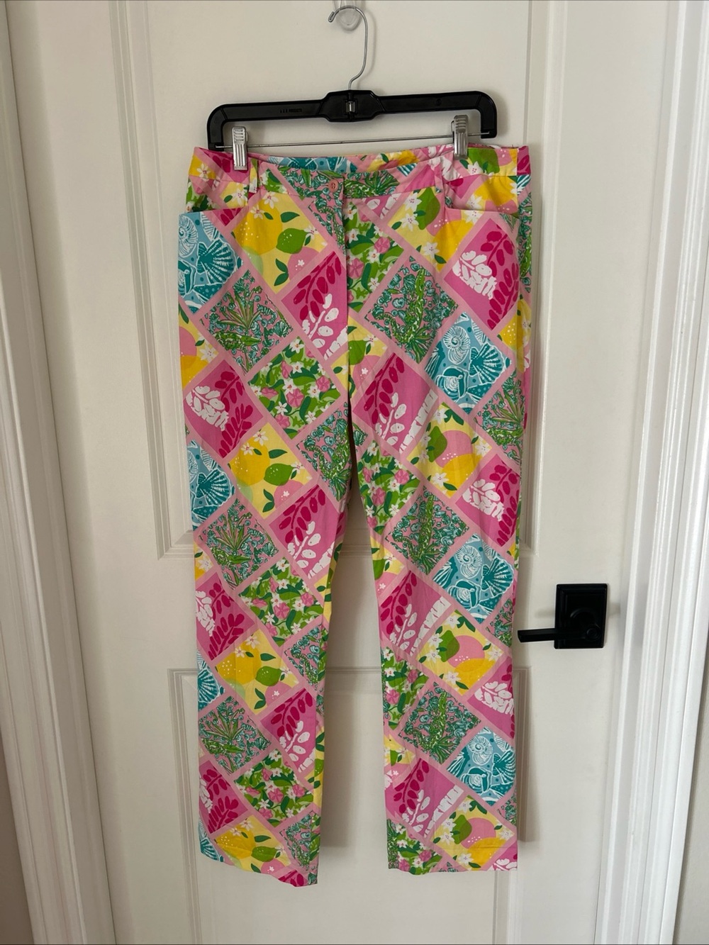 Vintage Lilly Pulitzer Size 14 Patchwork Print Y2K Tropical Floral Resort Pants